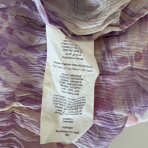 Bebe Silk Tie Dye Sequin V-Neck Tunic Top Purple Pink Kimono Sleeve Large - Picture 5 of 5